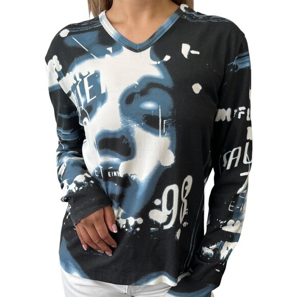 Jean Paul Gaultier Tops - Jean Paul GAULTIER Vintage Logo 1998 Face Logo T-shirt #48 Black Blue [105796]